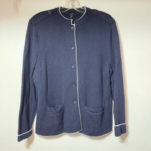 Talbots Knitted Cardigan with White Piping Cardigan Navy Blue Women Size XLP